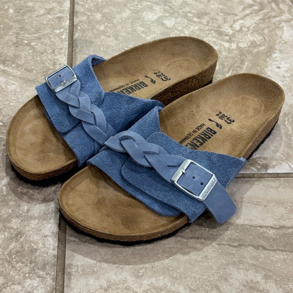Birkenstock Madrid Big Buckle Braided Blue Suede Slides Sandals 37 L6 M4